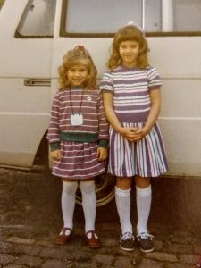 Vivian's daughters on the first day of school in 1985.